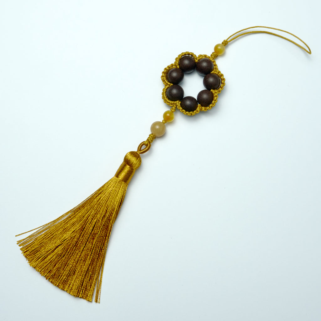 Chinese Handcrafted Hexiang Incense Bead Tassel Pendant | 7 Incense Beads × Multi-Color Tassel Accent