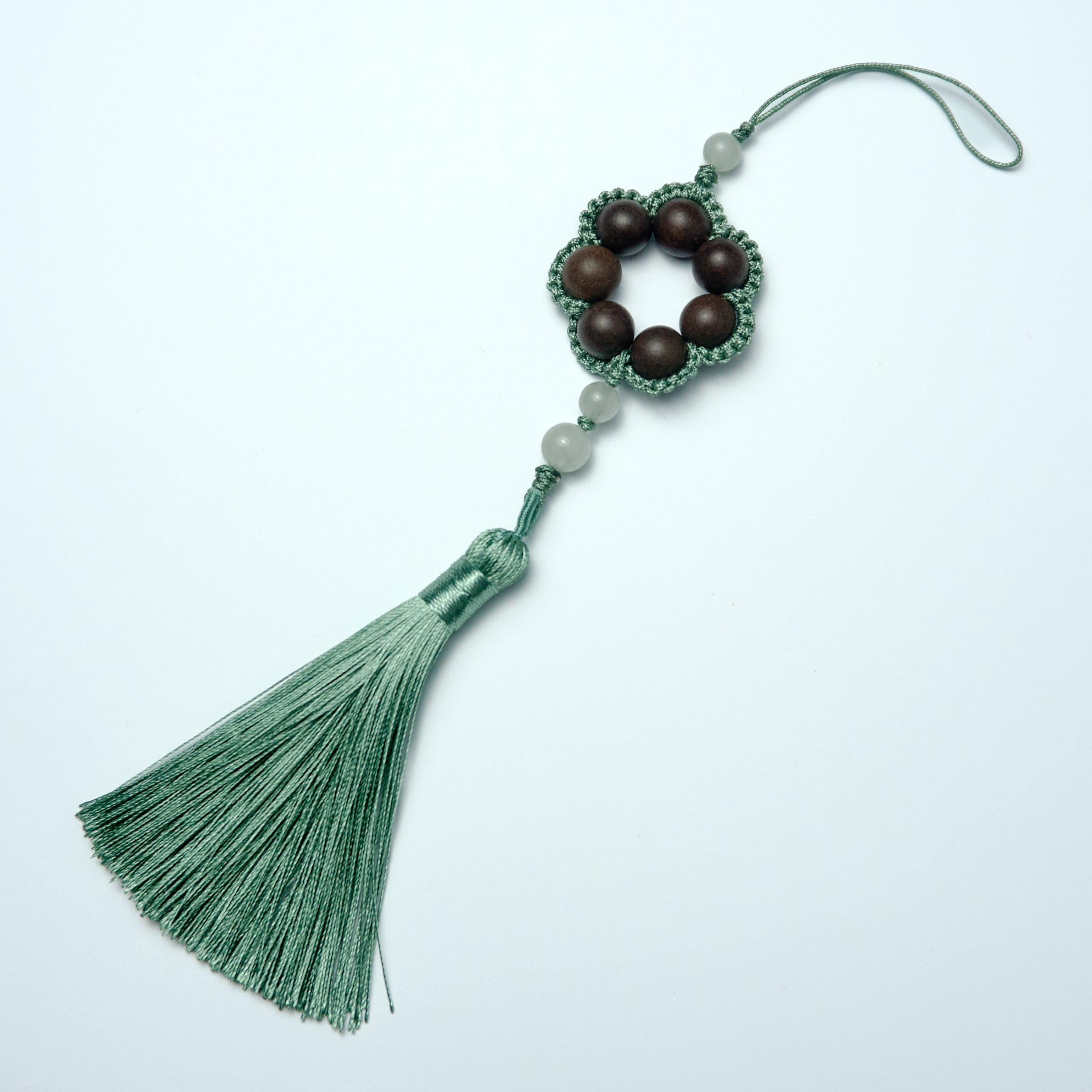 Chinese Handcrafted Hexiang Incense Bead Tassel Pendant | 7 Incense Beads × Multi-Color Tassel Accent