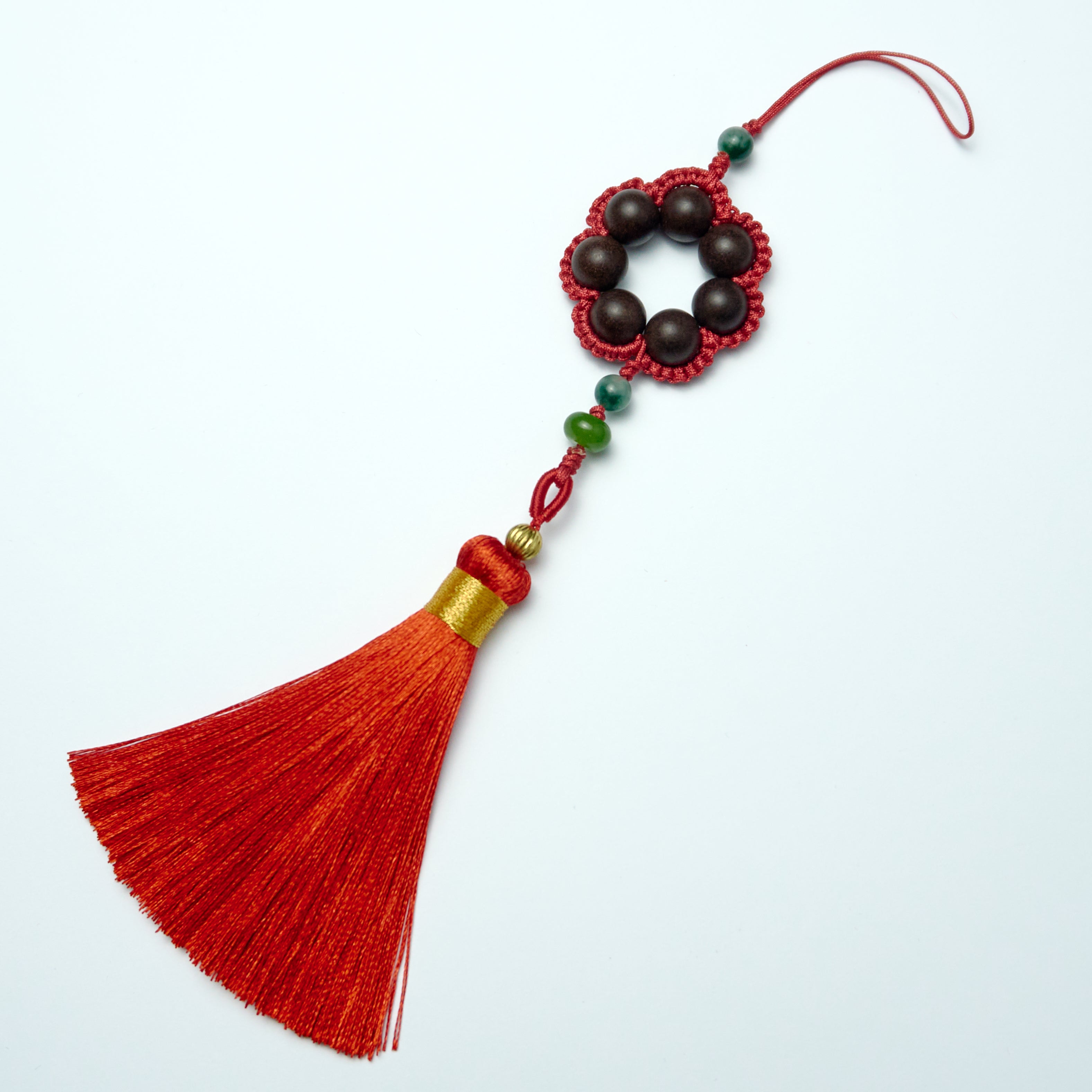 Chinese Handcrafted Hexiang Incense Bead Tassel Pendant | 7 Incense Beads × Multi-Color Tassel Accent