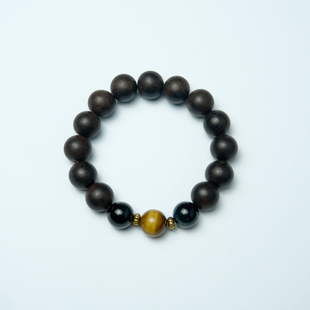 Chinese Handcrafted Hexiang Incense Bead Bracelet for Men · "Black Tiger" | 16 Incense Beads + Tiger's Eye & Obsidian Accents