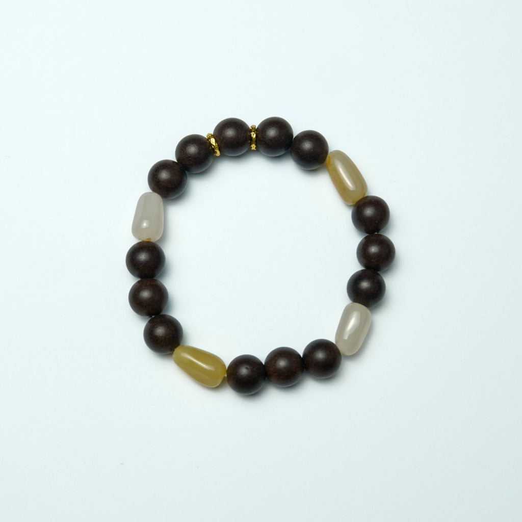 Chinese Handcrafted Hexiang Incense Bead Bracelet ·"Xuanhe Jiangzhen" | 14 Incense Beads + 4 Jade Pieces | Herbal Healing Bracelet