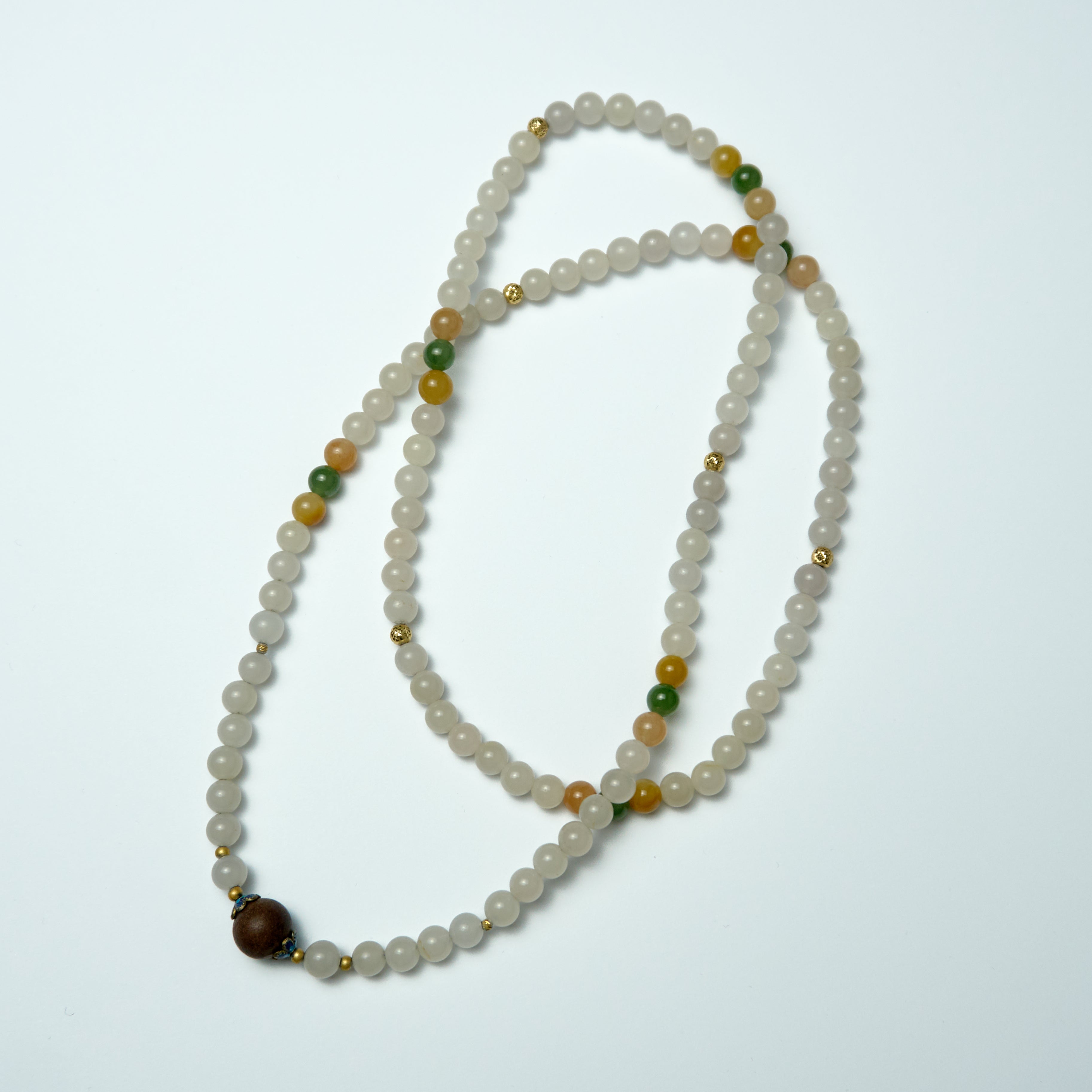 Jiangjin Jade Necklace (Thin) | 5mm Natural Ice White Multi-Treasure Beaded Necklace
