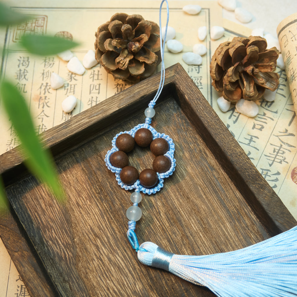 Chinese Handcrafted Hexiang Incense Bead Tassel Pendant | 7 Incense Beads × Multi-Color Tassel Accent