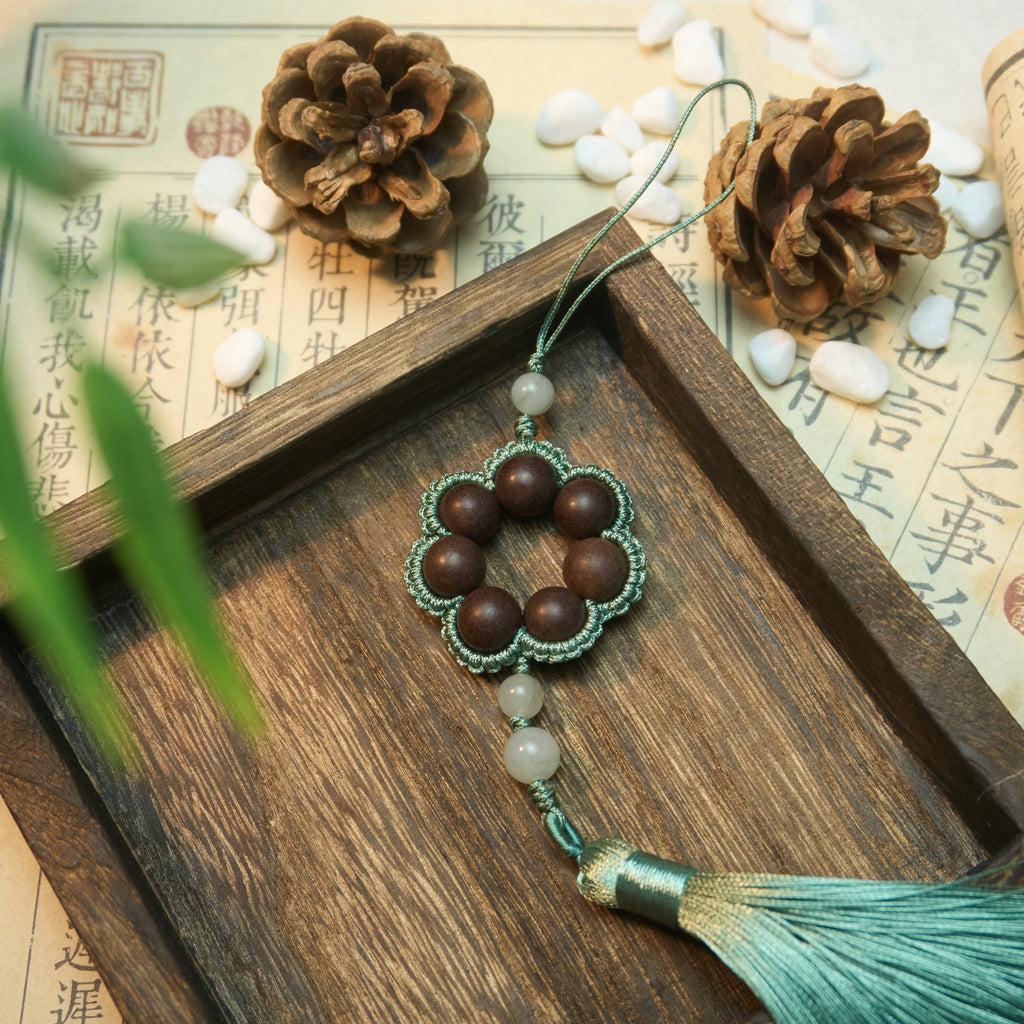 Chinese Handcrafted Hexiang Incense Bead Tassel Pendant | 7 Incense Beads × Multi-Color Tassel Accent