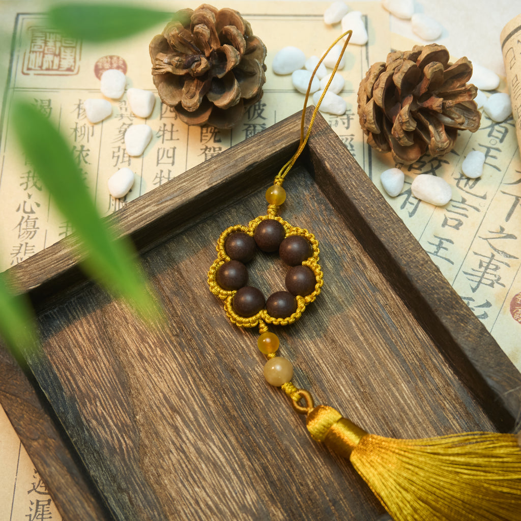 Chinese Handcrafted Hexiang Incense Bead Tassel Pendant | 7 Incense Beads × Multi-Color Tassel Accent