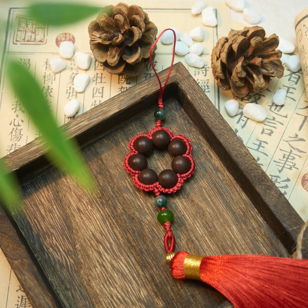 Chinese Handcrafted Hexiang Incense Bead Tassel Pendant | 7 Incense Beads × Multi-Color Tassel Accent