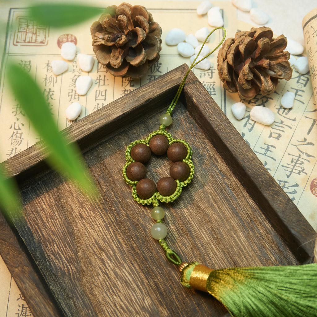 Chinese Handcrafted Hexiang Incense Bead Tassel Pendant | 7 Incense Beads × Multi-Color Tassel Accent