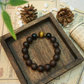 Chinese Handcrafted Hexiang Incense Bead Bracelet for Men · "Black Tiger" | 16 Incense Beads + Tiger's Eye & Obsidian Accents