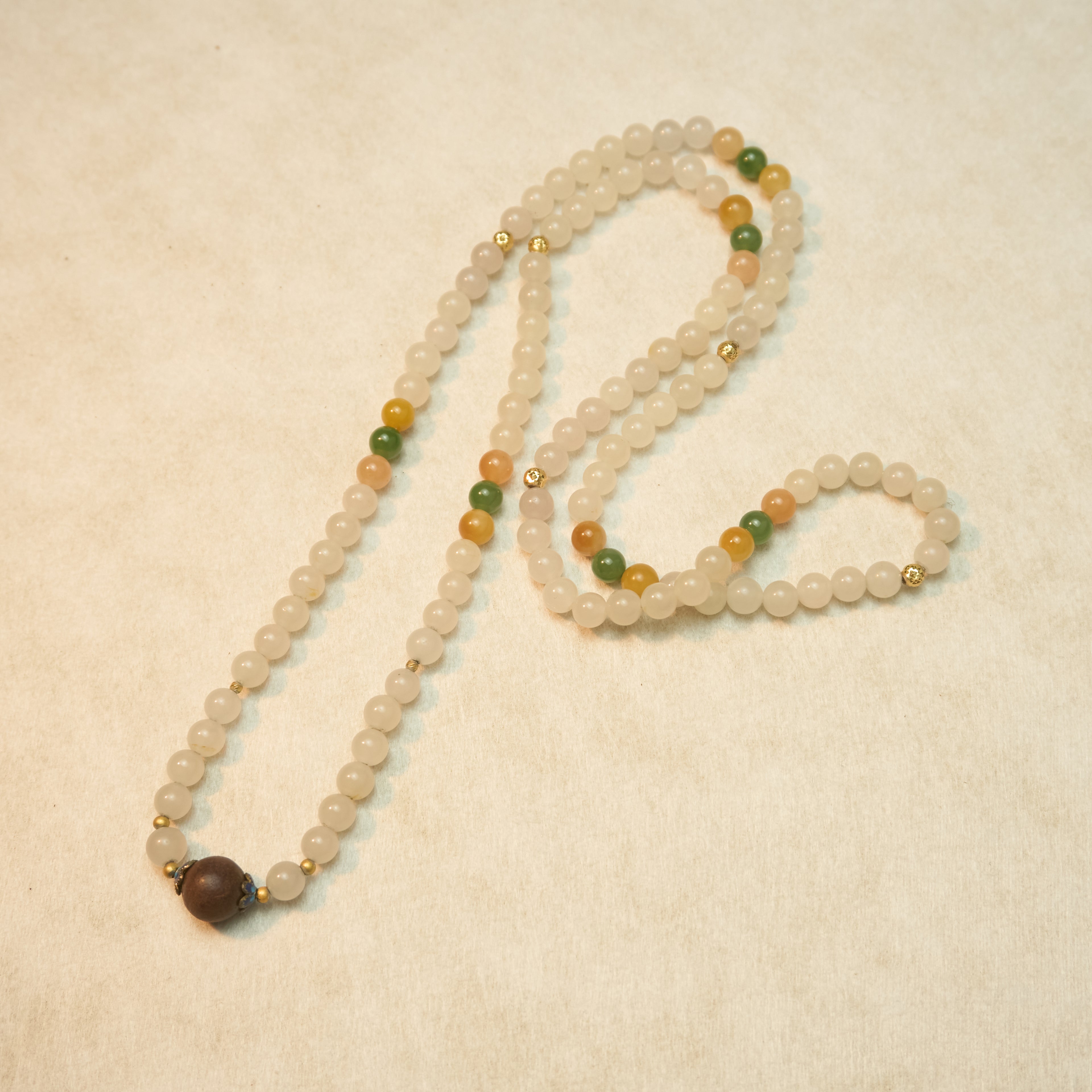 Jiangjin Jade Necklace (Thin) | 5mm Natural Ice White Multi-Treasure Beaded Necklace