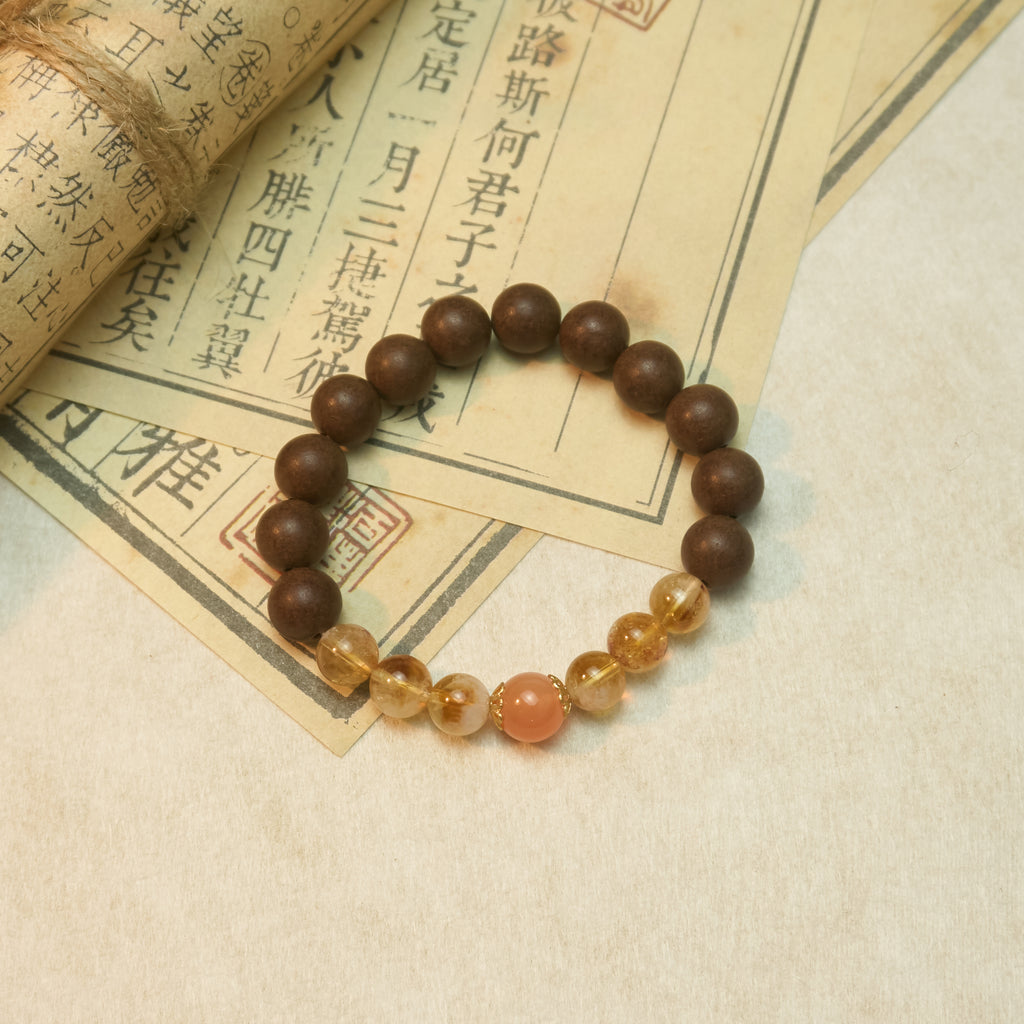 Chinese Handcrafted Hexiang Incense Bead Bracelet · "Snowy Spring Message (Yellow)" | 12 Incense Beads + 7 Jade Pieces | Herbal Healing Bracelet