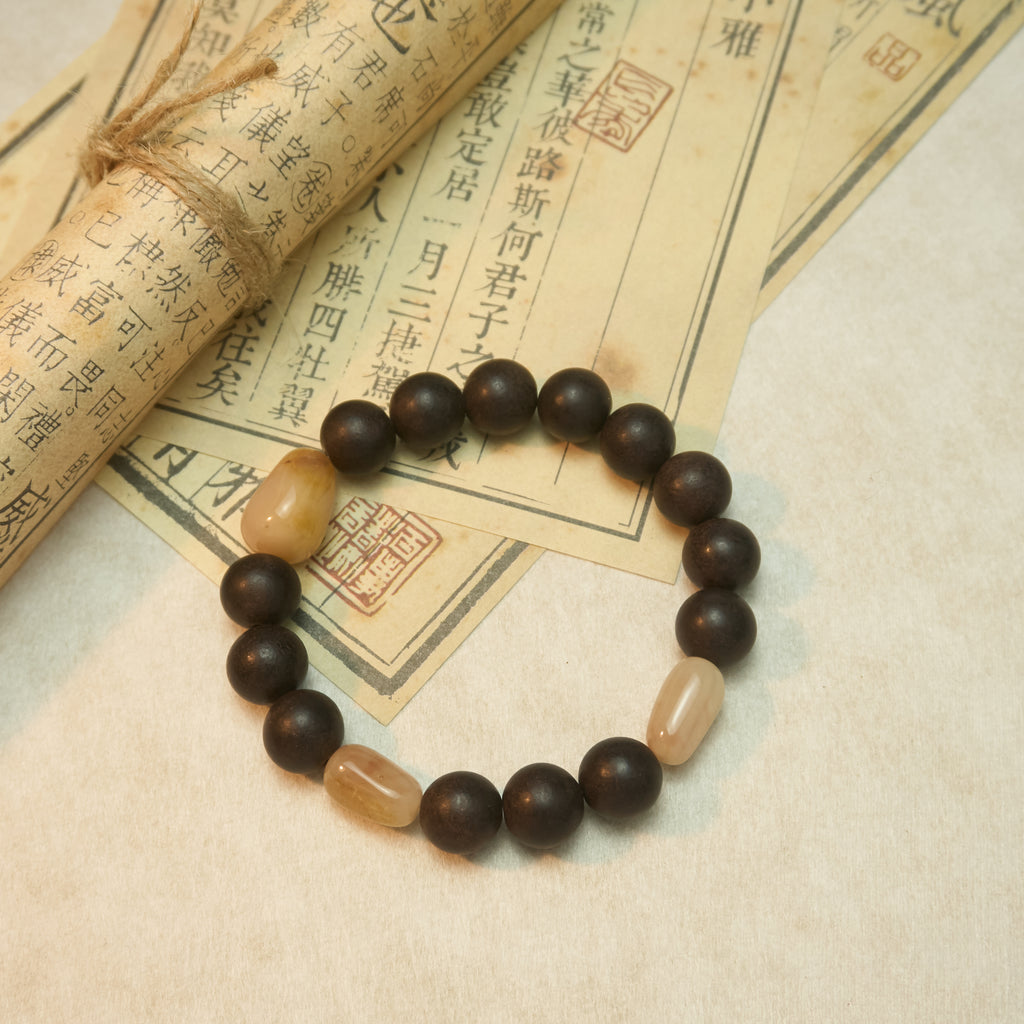 Chinese Handcrafted Hexiang Incense Bead Bracelet·Ancient Jade & Aroma