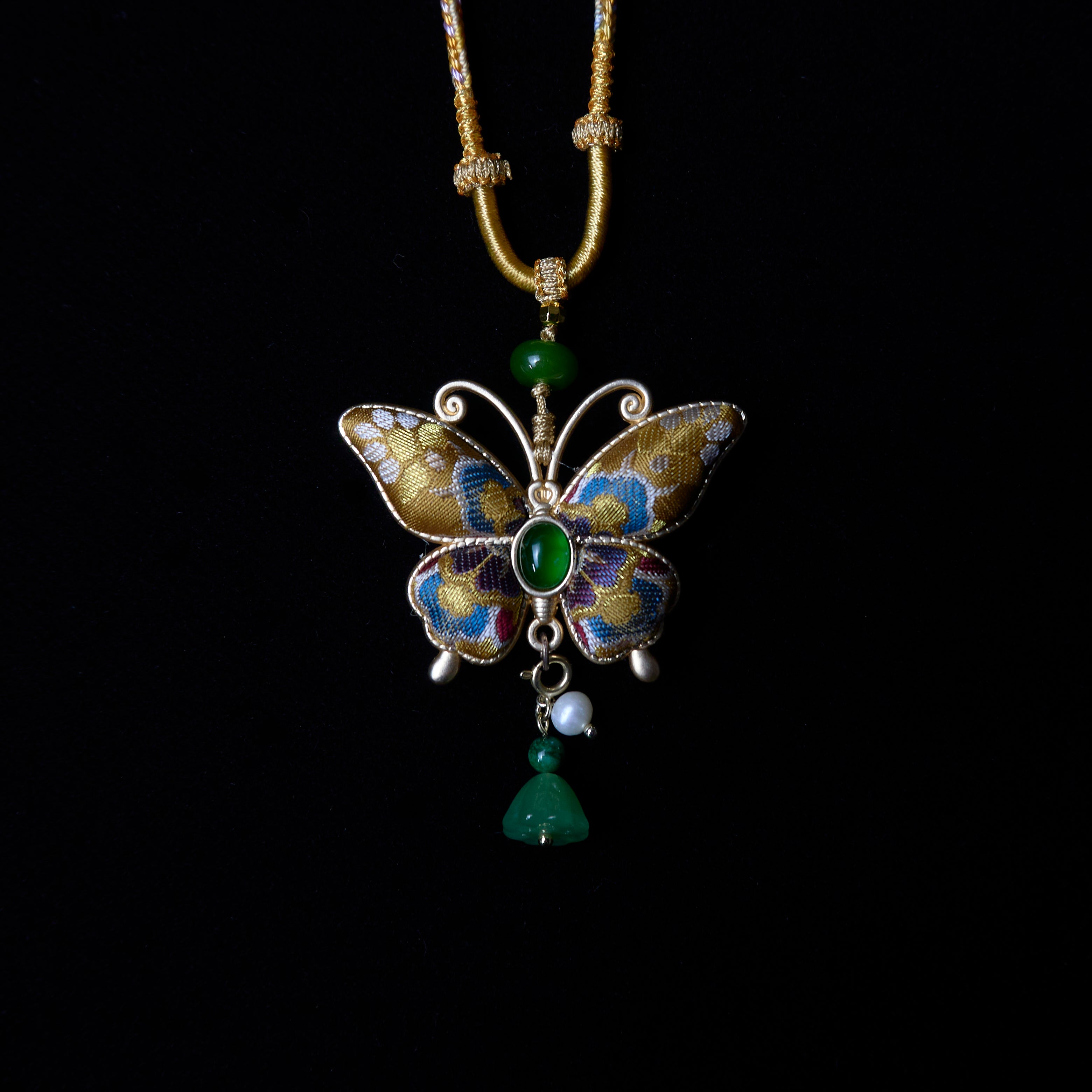 [Butterfly Weaving Dreams] Handmade Butterfly Necklace | Brocade × Jade × Ancient Rope Braiding