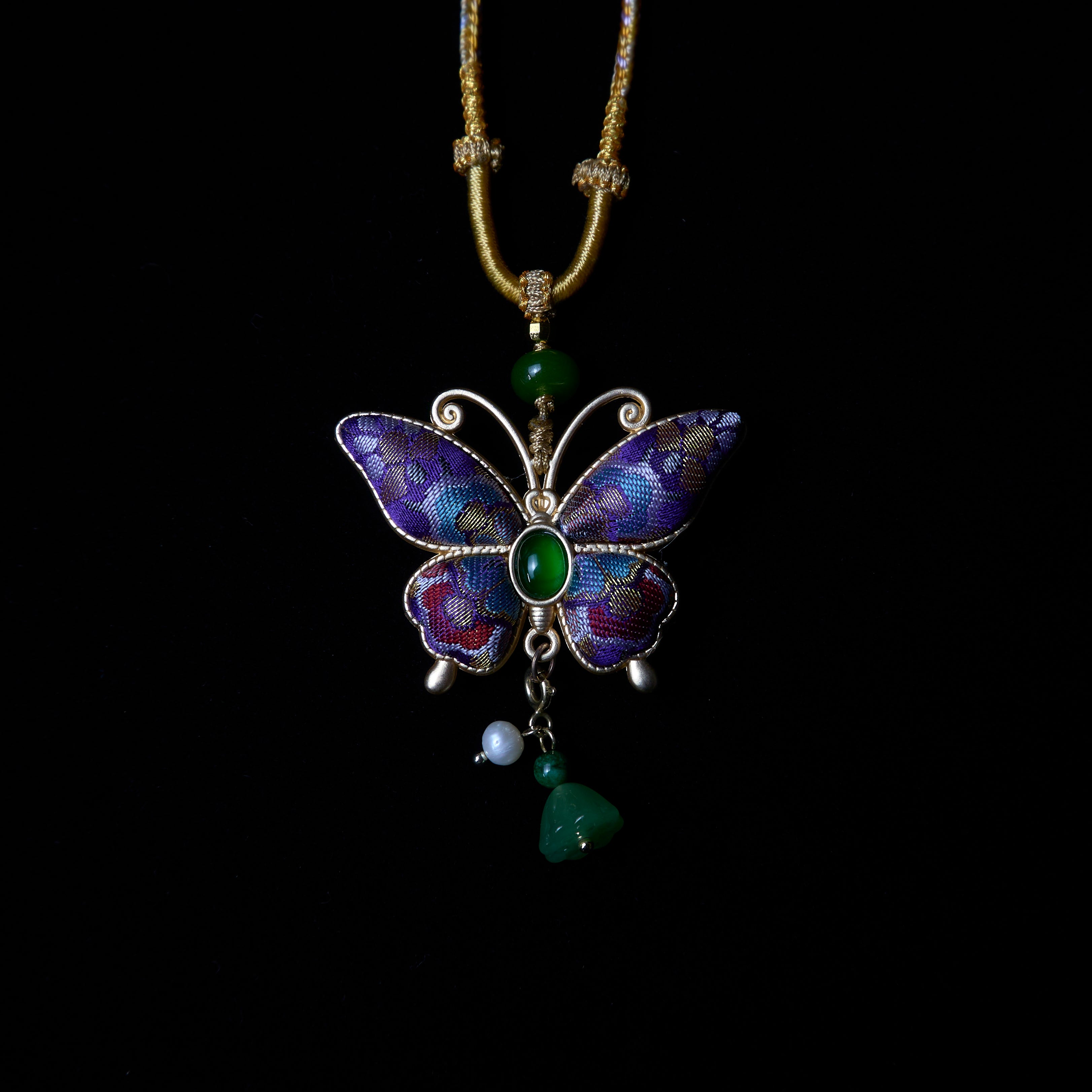 [Butterfly Weaving Dreams] Handmade Butterfly Necklace | Brocade × Jade × Ancient Rope Braiding