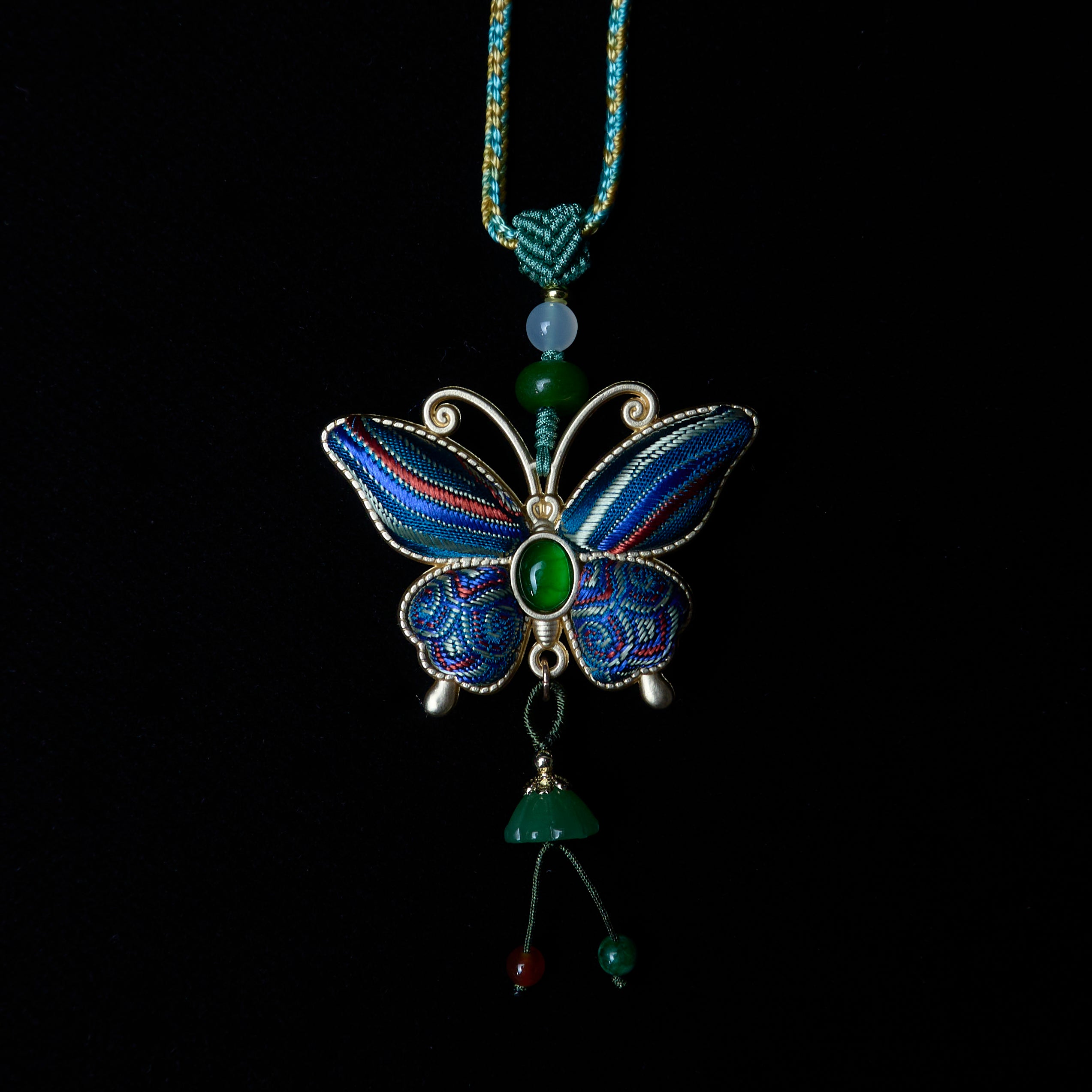[Butterfly Weaving Dreams] Handmade Butterfly Necklace | Brocade × Jade × Ancient Rope Braiding